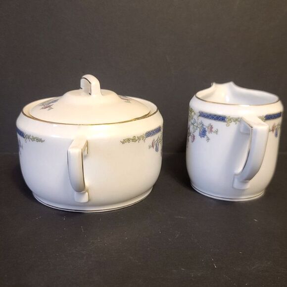 Hutschenreuther Selb HUT6 Floral & Swag Flat Sugar & Creamer Set 1920's Antique - Picture 7 of 10